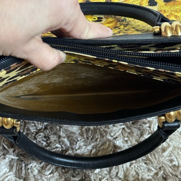 *RARE VINTAGE GIANNI VERSACE* 2-Way Canvas & Leather Baroque Gold LUXURY Handbag - Picture 10 of 16